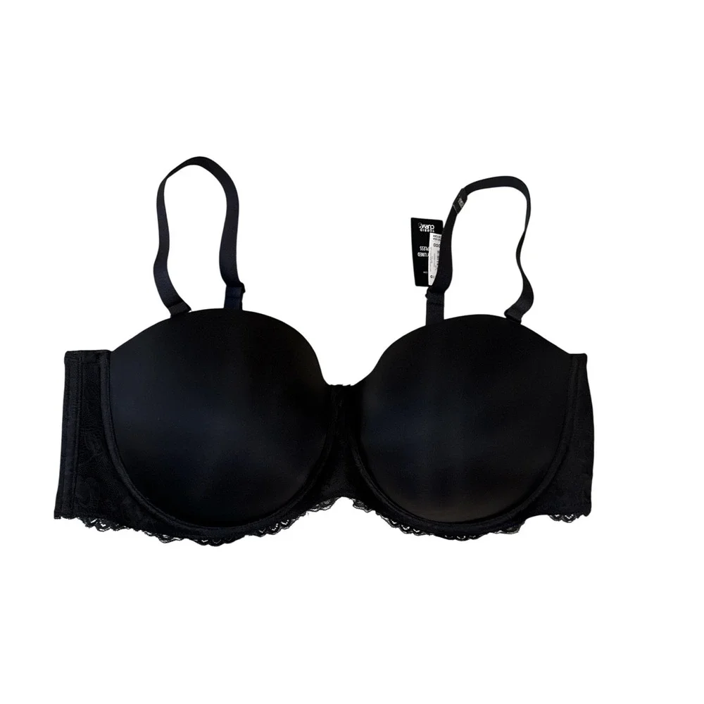 Torrid Strapless Bra Women 48DDD Black Lightly Lined Lace Multi-Way Microfiber